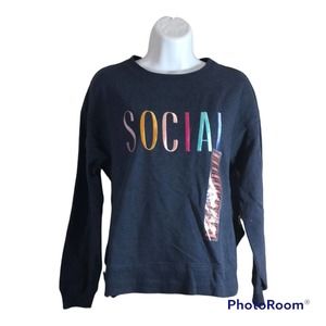 Wildfox Embroidered Social Pullover Sweatshirt XS